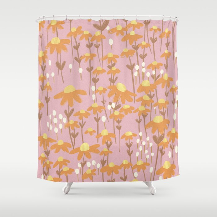 Chamomile Dream Pink Shower Curtain Gallery Image 1