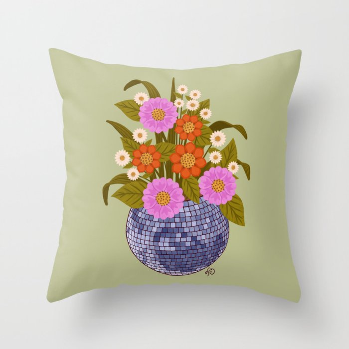 1970s Disco Ball Flower Pot  Throw Pillow Gallery Image 1