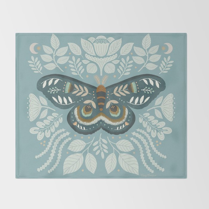 Folk Art Moth - Blue Gray Throw Blanket Gallery Image 2