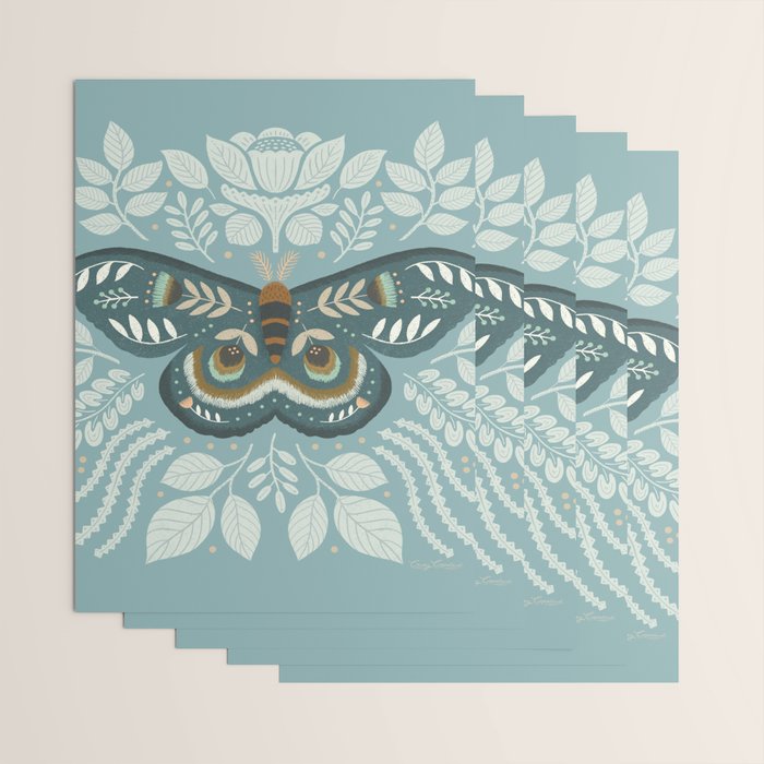 Folk Art Moth - Blue Gray Wrapping Paper Gallery Image 3