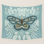 Folk Art Moth - Blue Gray Wall Tapestry Gallery Image 4