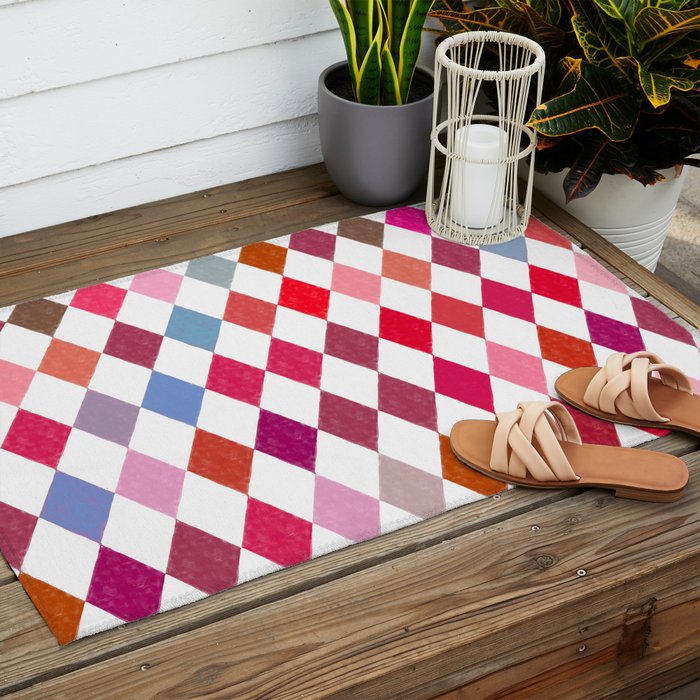 Festive Harlequin Diamond Pattern in Warm Tones Outdoor Rug Gallery Image 2