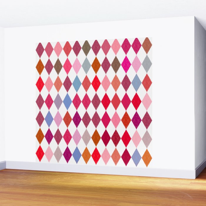 Festive Harlequin Diamond Pattern in Warm Tones Wall Mural Gallery Image 2