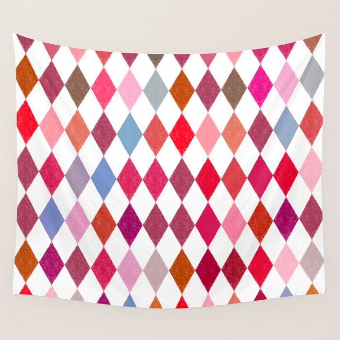 Festive Harlequin Diamond Pattern in Warm Tones Wall Tapestry Gallery Image 4