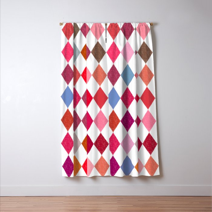 Festive Harlequin Diamond Pattern in Warm Tones Window Curtain Gallery Image 3