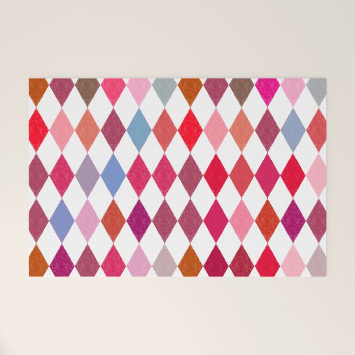 Festive Harlequin Diamond Pattern in Warm Tones Welcome Mat Gallery Image 1
