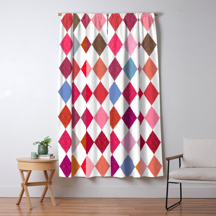 Festive Harlequin Diamond Pattern in Warm Tones Window Curtain Gallery Image 5