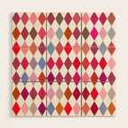Festive Harlequin Diamond Pattern in Warm Tones Wood Wall Art Gallery Image 1