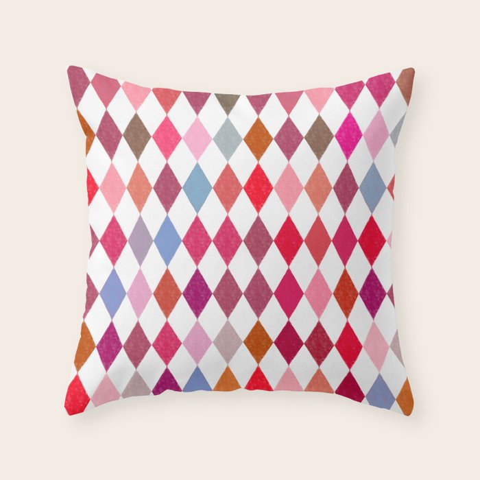 Festive Harlequin Diamond Pattern in Warm Tones Throw Pillow Gallery Image 6