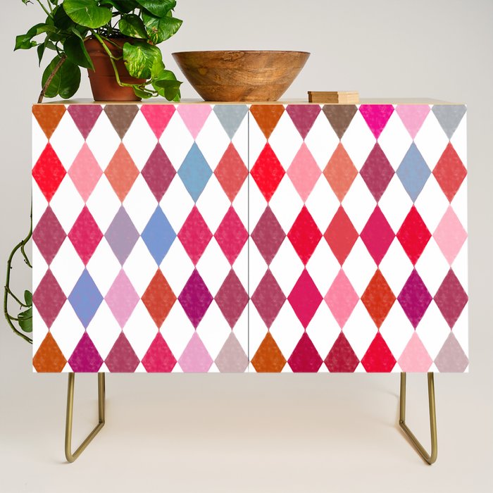 Festive Harlequin Diamond Pattern in Warm Tones Credenza Gallery Image 1