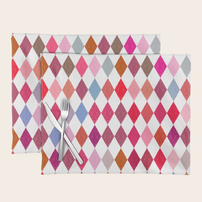 Festive Harlequin Diamond Pattern in Warm Tones Placemat Gallery Image 1