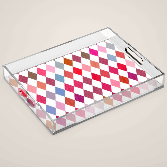 Festive Harlequin Diamond Pattern in Warm Tones Acrylic Tray Gallery Image 1