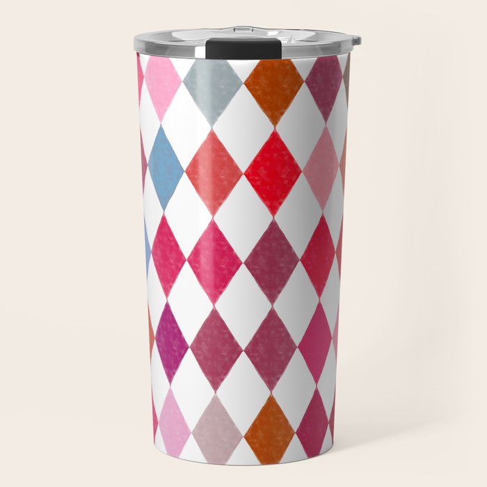 Festive Harlequin Diamond Pattern in Warm Tones Travel Mug Gallery Image 1