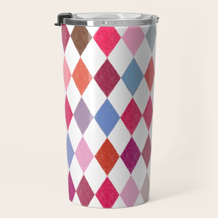 Festive Harlequin Diamond Pattern in Warm Tones Travel Mug Gallery Image 3