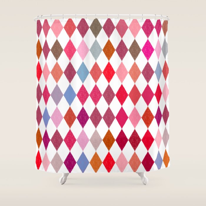 Festive Harlequin Diamond Pattern in Warm Tones Shower Curtain Gallery Image 1