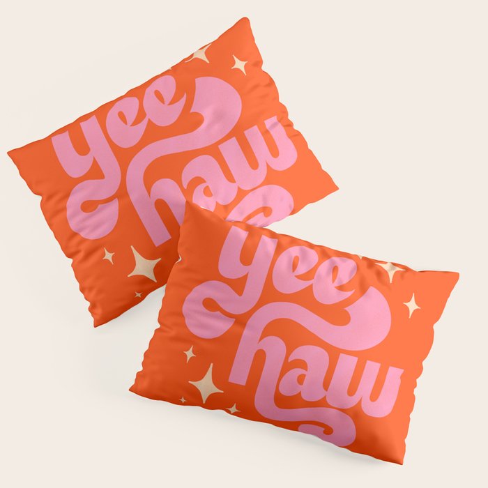 Yee Haw - Pink on Orange Pillow Sham Gallery Image 1