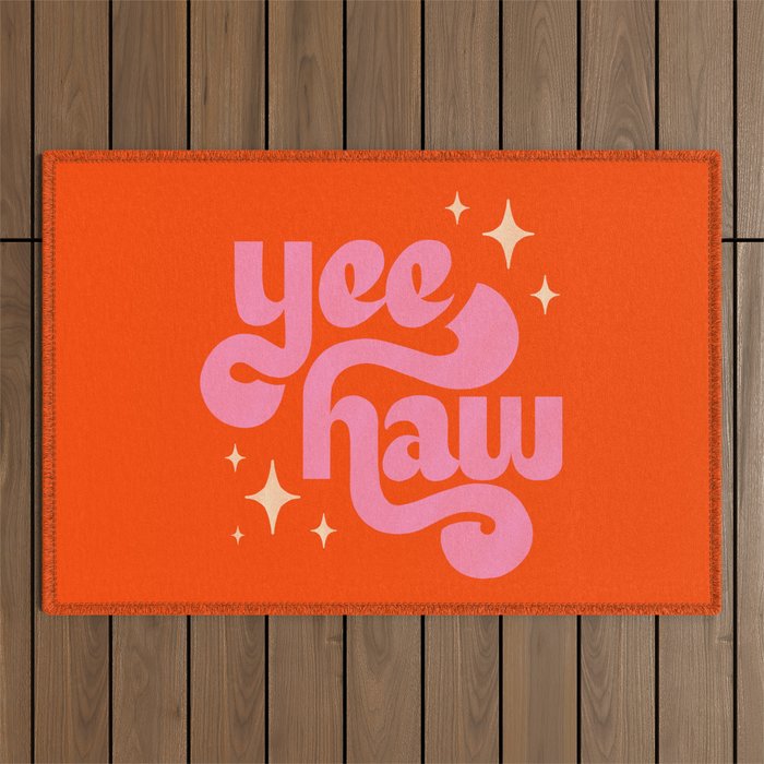 Yee Haw - Pink on Orange Outdoor Rug Gallery Image 1