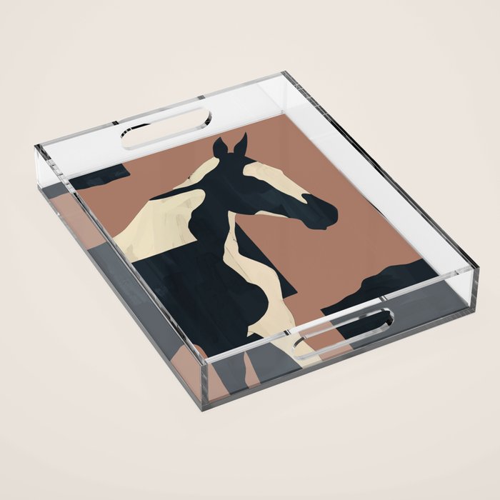 Abstract Minimal Horse Mocha Mousse Acrylic Tray Gallery Image 1