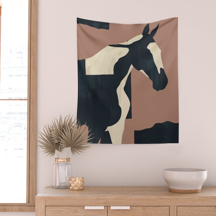 Abstract Minimal Horse Mocha Mousse Wall Tapestry Gallery Image 2