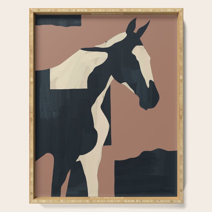 Abstract Minimal Horse Mocha Mousse Serving Tray Gallery Image 1