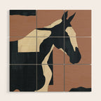 Abstract Minimal Horse Mocha Mousse Wood Wall Art Gallery Image 1