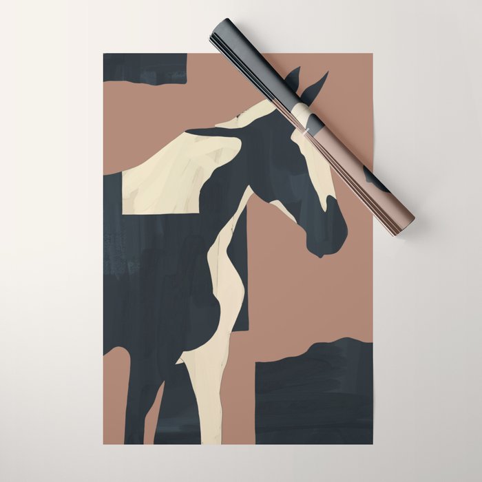 Abstract Minimal Horse Mocha Mousse Wrapping Paper Gallery Image 1