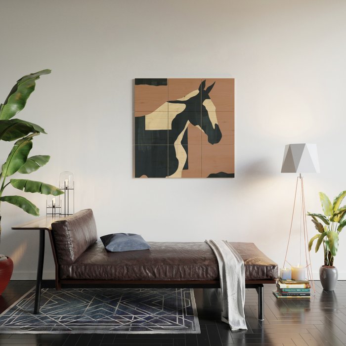 Abstract Minimal Horse Mocha Mousse Wood Wall Art Gallery Image 2