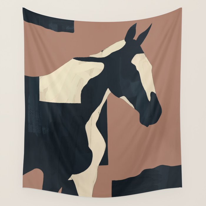 Abstract Minimal Horse Mocha Mousse Wall Tapestry Gallery Image 4