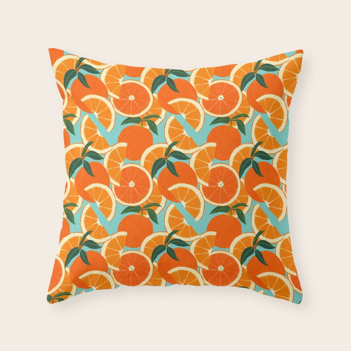Orange Harvest - Blue Throw Pillow Gallery Image 1