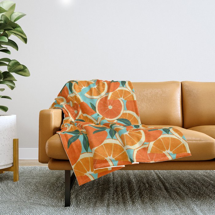 Orange Harvest - Blue Throw Blanket Gallery Image 1