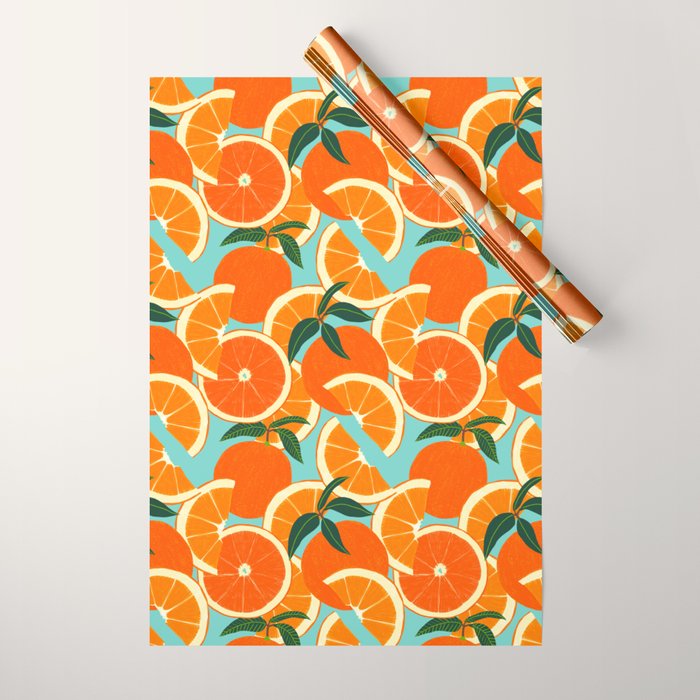 Orange Harvest - Blue Wrapping Paper Gallery Image 1
