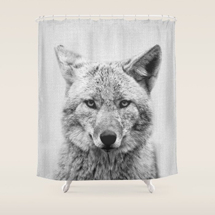 Coyote - Black & White Shower Curtain Gallery Image 1