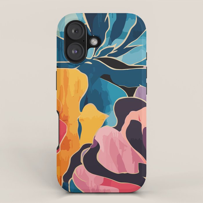 Colorful Pink and Blue Decorative Floral iPhone Case Gallery Image 1