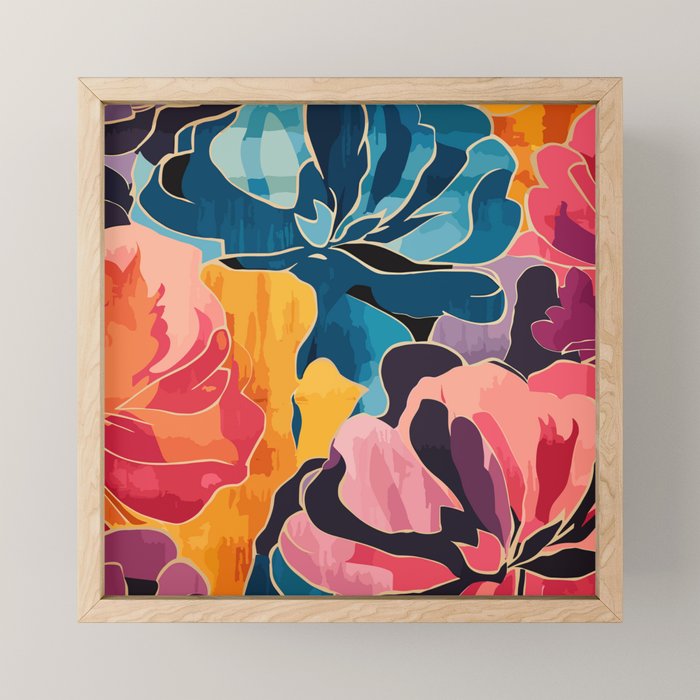 Colorful Pink and Blue Decorative Floral Mini Art Print Gallery Image 1