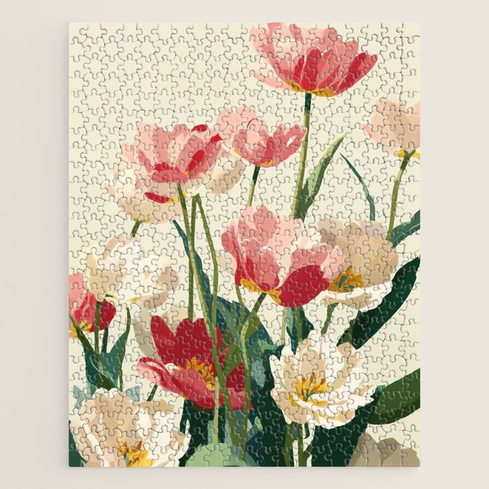 Coral Tulips in Bloom Jigsaw Puzzle Gallery Image 1