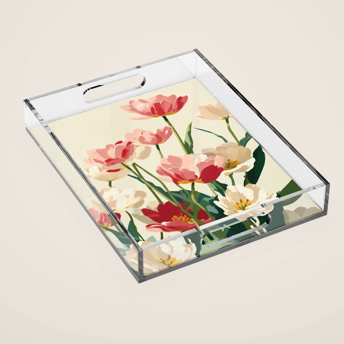 Coral Tulips in Bloom Acrylic Tray Gallery Image 1