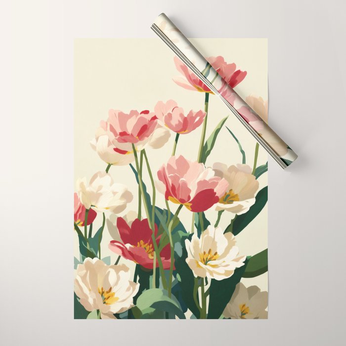 Coral Tulips in Bloom Wrapping Paper Gallery Image 1