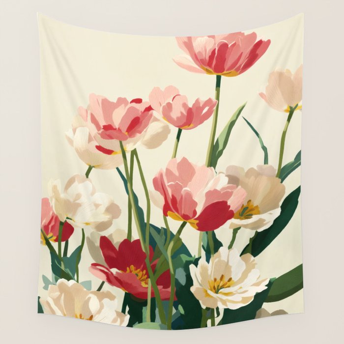 Coral Tulips in Bloom Wall Tapestry Gallery Image 4