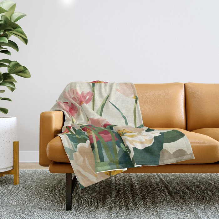Coral Tulips in Bloom Throw Blanket Gallery Image 1