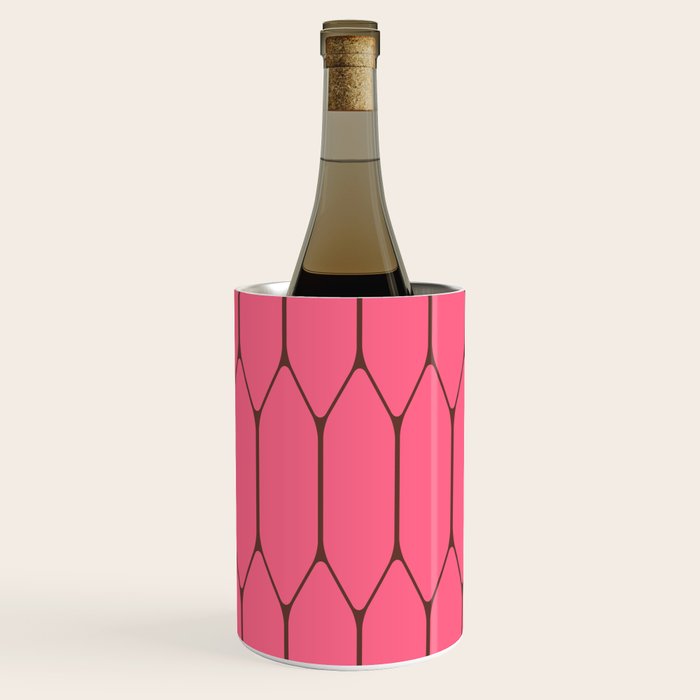 Eclectic Geometric Long Honeycomb Pattern in Pink and Brown Wine Chiller Gallery Image 3