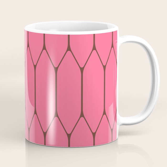 Eclectic Geometric Long Honeycomb Pattern in Pink and Brown Coffee Mug Gallery Image 1