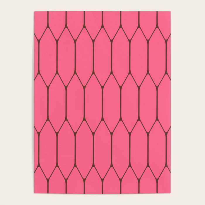 Eclectic Geometric Long Honeycomb Pattern in Pink and Brown Poster Gallery Image 1
