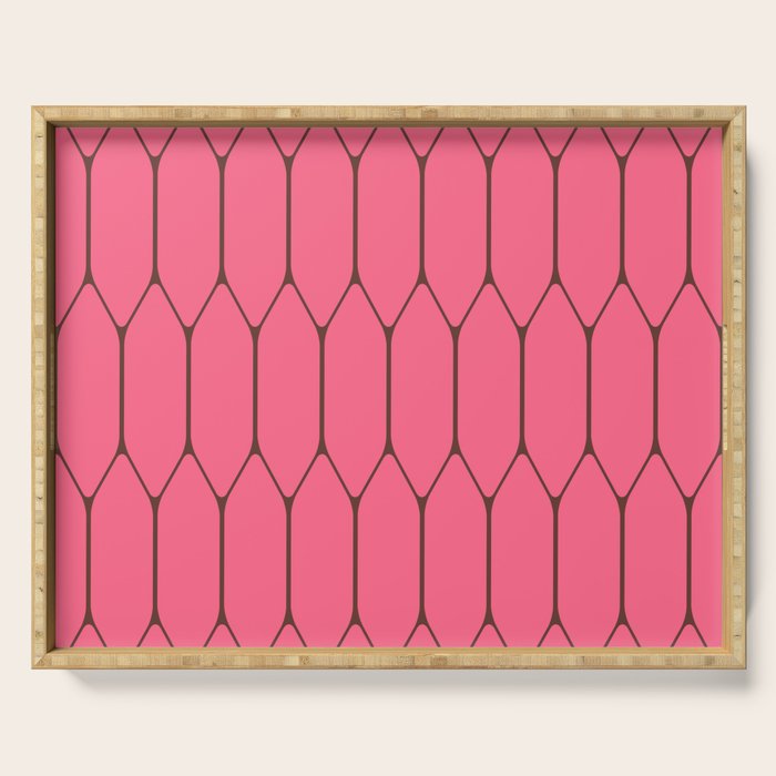Eclectic Geometric Long Honeycomb Pattern in Pink and Brown Serving Tray Gallery Image 1
