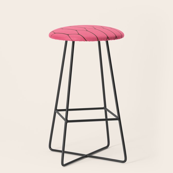 Eclectic Geometric Long Honeycomb Pattern in Pink and Brown Stool Gallery Image 1
