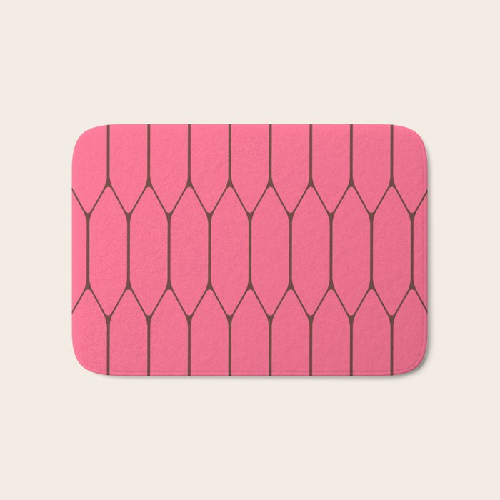 Eclectic Geometric Long Honeycomb Pattern in Pink and Brown Bath Mat Gallery Image 1