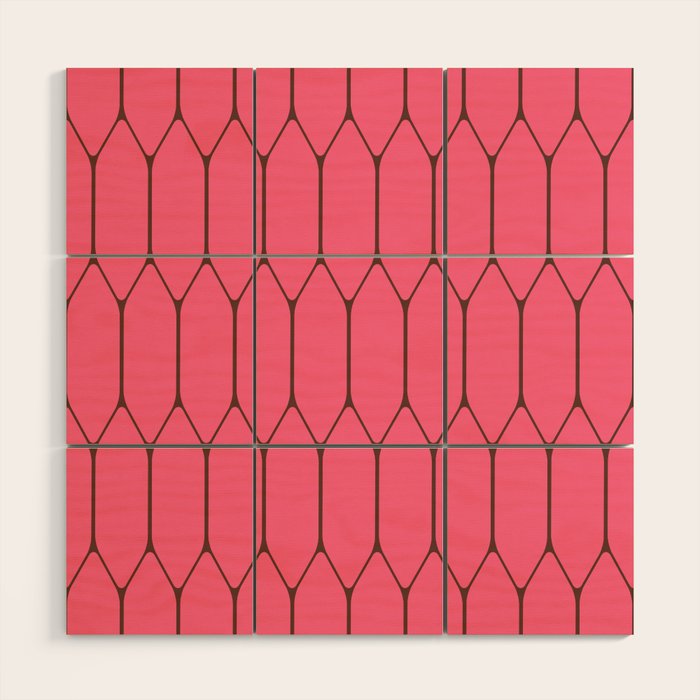 Eclectic Geometric Long Honeycomb Pattern in Pink and Brown Wood Wall Art Gallery Image 1