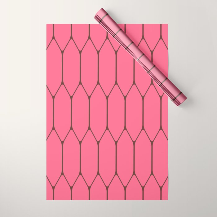 Eclectic Geometric Long Honeycomb Pattern in Pink and Brown Wrapping Paper Gallery Image 1