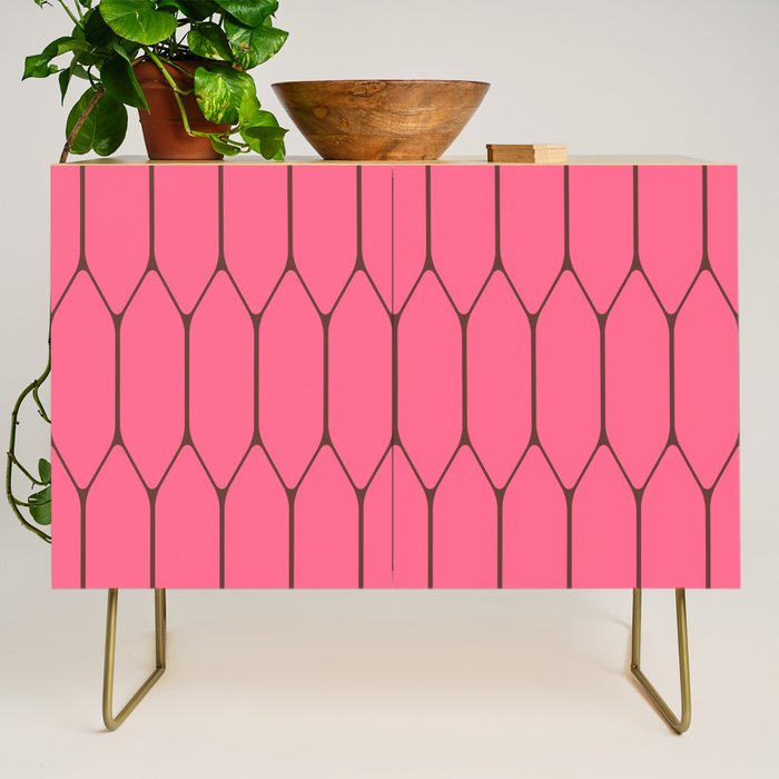 Eclectic Geometric Long Honeycomb Pattern in Pink and Brown Credenza Gallery Image 1