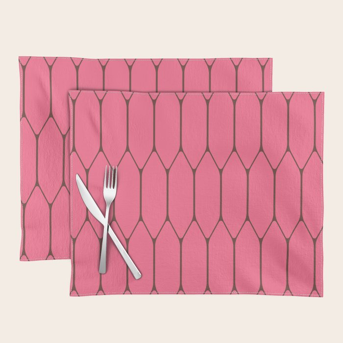 Eclectic Geometric Long Honeycomb Pattern in Pink and Brown Placemat Gallery Image 1