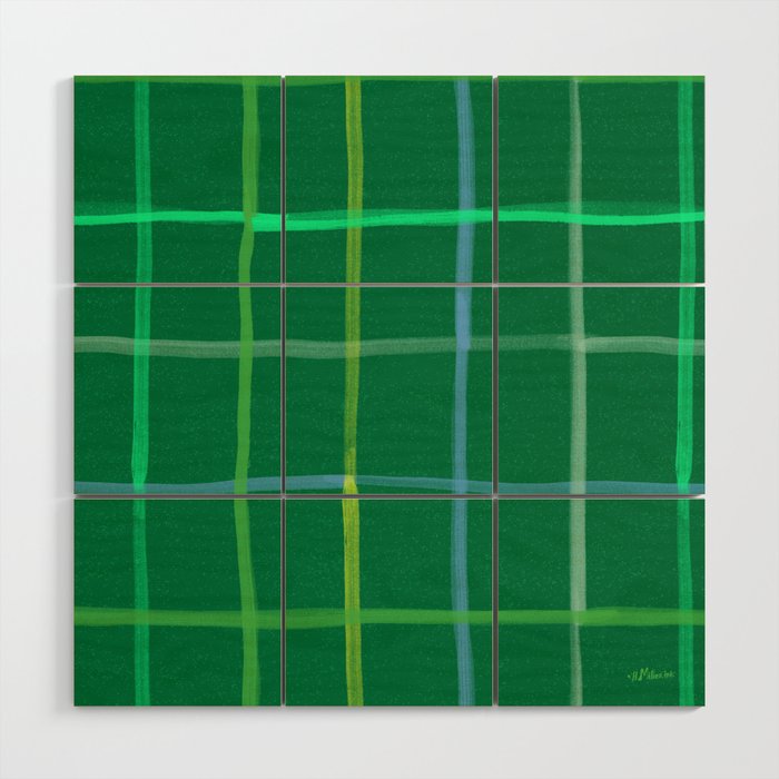 Abstract Tennis Net Pattern in Grass Green Wood Wall Art Gallery Image 1